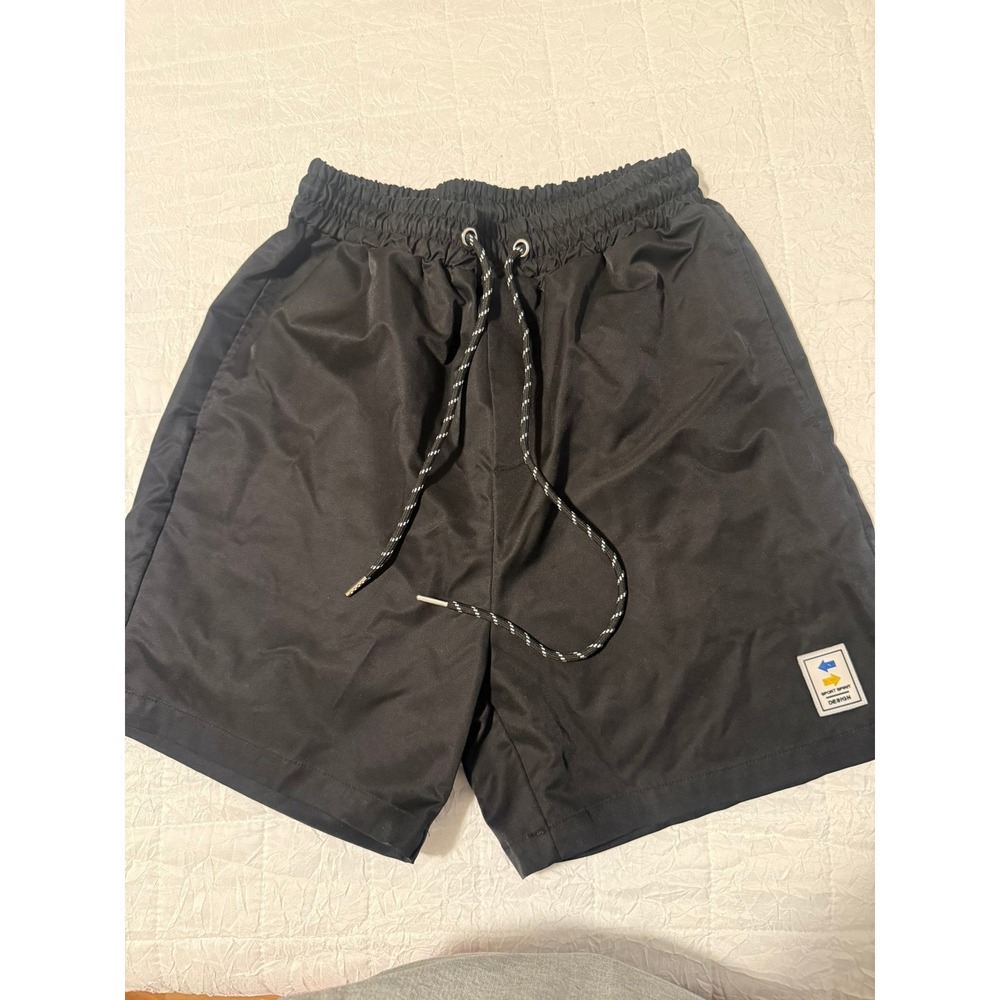 Boohoo MAN Black Athletic Shorts Mens Small Drawstring Sport Sport Design Patch